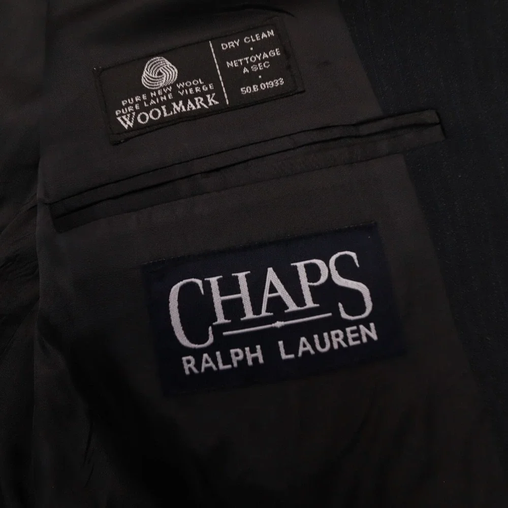 Chaps Ralph Lauren Vintage Men's 40R Navy Blue Herringbone Blazer Heritage‎ 90s